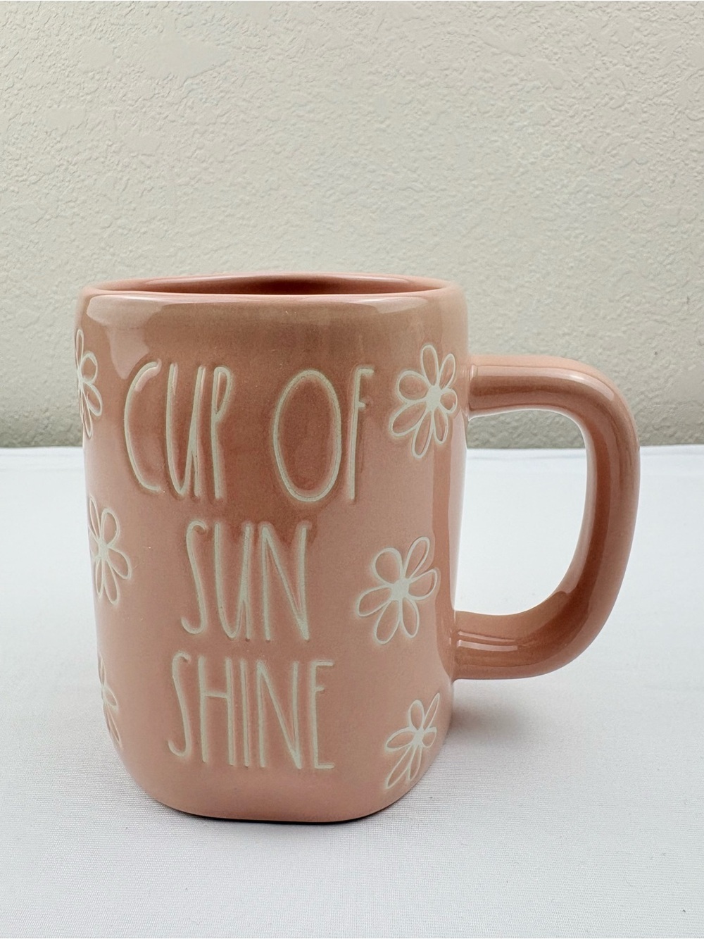 Rae Dunn artisan collection “CUP IF SUN SHINE” mug in pink & embossed flowers.